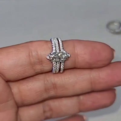 Marquise Cut Diamond White 925 Sterling Silver 3-Piece Ring Set