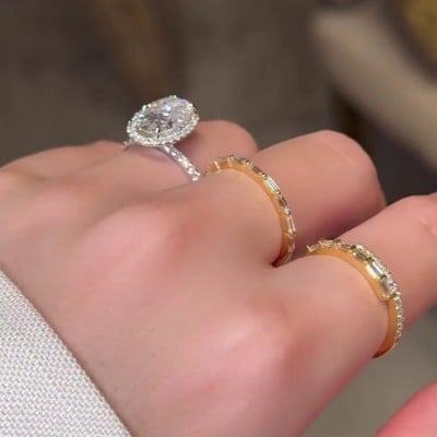 Oval Cut Diamond White Halo 925 Sterling Silver Yellow Gold 3-Piece Ring Set