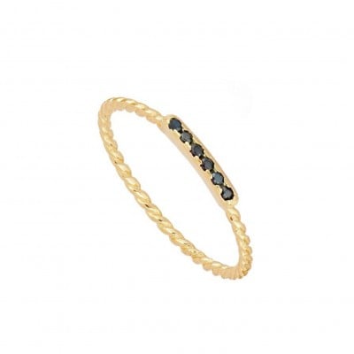 Baguette Cut Fancy Black 925 Sterling Silver Yellow Gold 4-piece Stackable Minimalist Ring Set