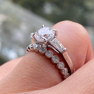 Round Cut Diamond White Sterling Silver 3-Stone Ring Set