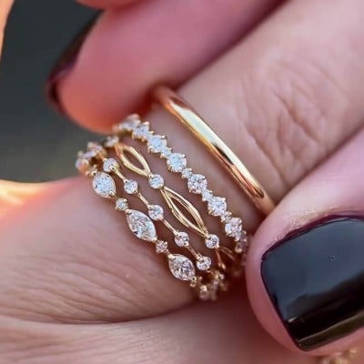 Diamond White Sterling Silver Yellow Gold 6-Piece Bridal Sets