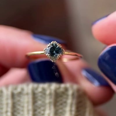 Round Cut Sapphire Blue Sterling Silver Yellow Gold Bridal Sets