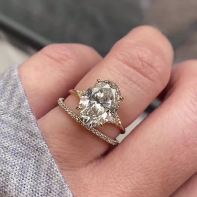 Oval Cut Diamond White Sterling Silver Yellow Gold Bridal Sets