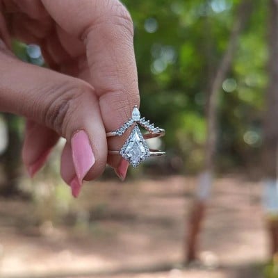 Kite Cut Diamond White Sterling Silver Halo Bridal Sets