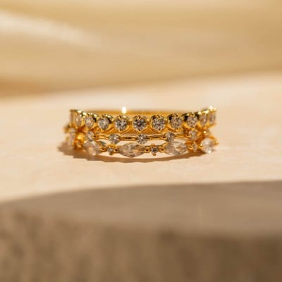 Marquise Cut Diamond White Sterling Silver Yellow Gold 3-Piece Bridal Sets