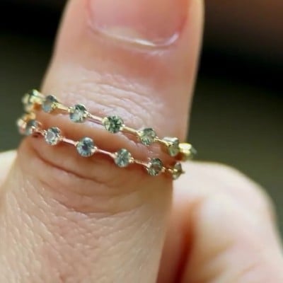Round Cut Peridot Green Sterling Silver Yellow Gold Bridal Sets