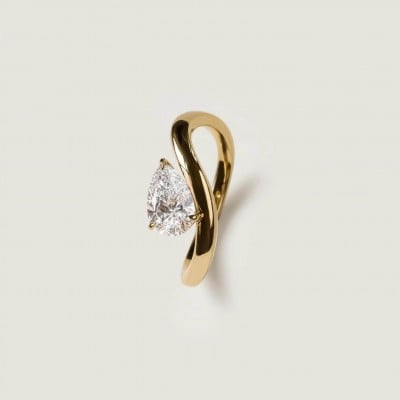 Pear Cut Diamond White Sterling Silver Yellow Gold Solitaire Art Deco Bridal Sets