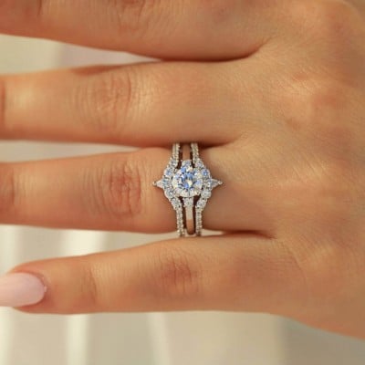 Round Cut Diamond White Sterling Silver 3-Piece Bridal Sets