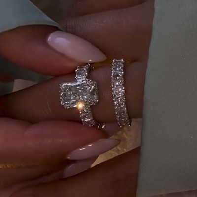 Radiant Cut Diamond White Sterling Silver Wedding Ring Set