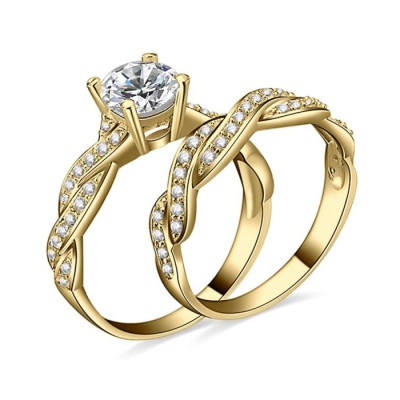 Round Cut Diamond White Sterling Silver Infinity Wedding Ring Set