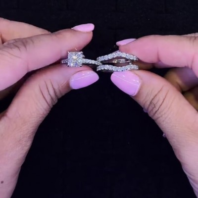 Princess Cut Diamond White Sterling Silver Insert Wedding Ring Set