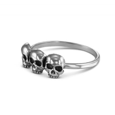 Antique Three Skulls 925 Sterling Silver Stackable Minimalist Ring