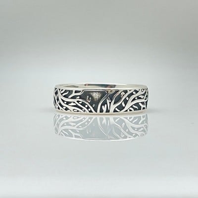 Oxidized Tree Branch Band Ring in 925 Sterling Silver