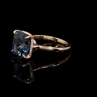 Cushion Cut Sapphire Blue Rose Gold Engagement Ring in 925 Sterling Silver 