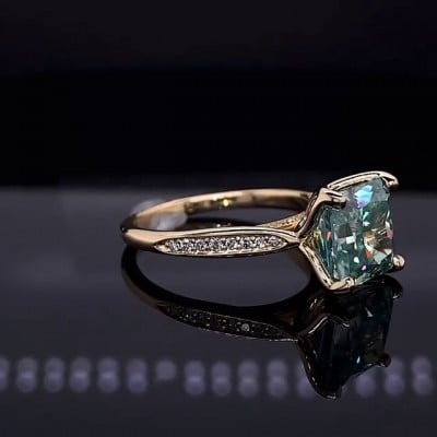 Emerald Green Princess Cut Yellow Gold Engagement Ring in 925 Sterling Silver