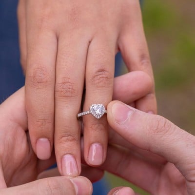 Heart Cut Diamond White Halo Engagement Ring in 925 Sterling Silver