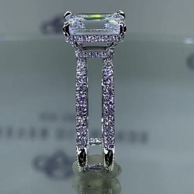 Emerald Cut Diamond White Engagement Ring in 925 Sterling Silver