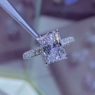 Radiant Cut Diamond White Art Deco Halo Engagement Ring in 925 Sterling Silver