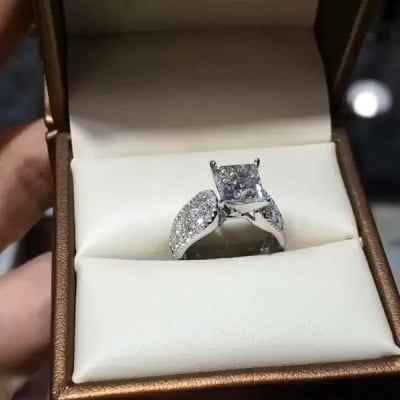 Princess Cut Diamond White 925 Sterling Silver Engagement Ring
