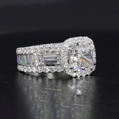 Cushion Cut Diamond White Halo Engagement Ring in 925 Sterling Silver