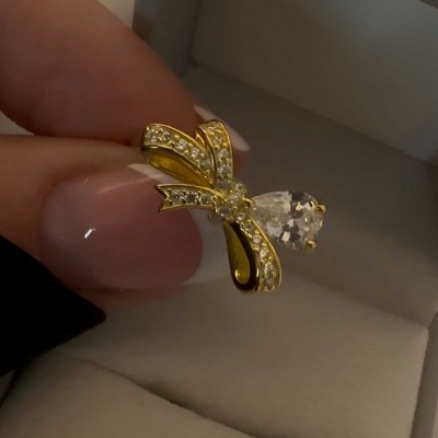 Heart Cut Diamond White Sterling Silver Princess Bow Engagement Ring