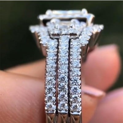 Radiant Cut White Sapphire 3-Piece Bridal Sets in 925 Sterling Silver