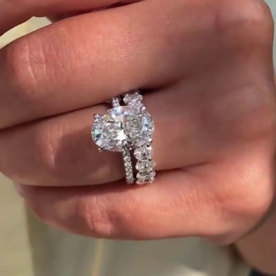 Oval Cut Diamond White 2-Piece Ring Sets in 925 Sterling Silver