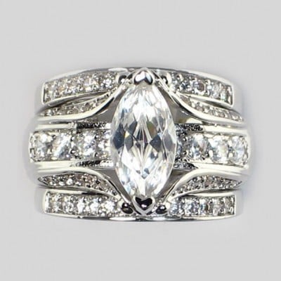 Marquise Cut Diamond White 3-piece Bridal Sets in 925 Sterling Silver
