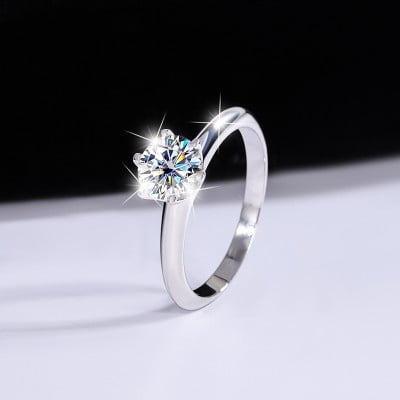 Round Cut Moissanite Diamond White 925 Sterling Silver Solitaire Engagement Ring