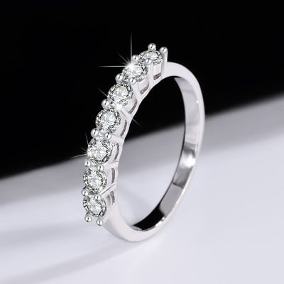 Round Cut Moissanite Diamond White 925 Sterling Silver Wedding Band