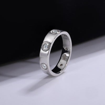 Round Cut Moissanite Diamond White 925 Sterling Silver Wedding Band
