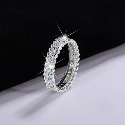 Round Cut Moissanite Diamond White 925 Sterling Silver Wedding Band