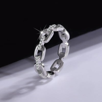 Round Cut Moissanite Diamond White 925 Sterling Silver Wedding Band