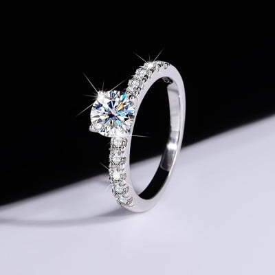 Round Cut Moissanite Diamond White 925 Sterling Silver Classic Engagement Ring