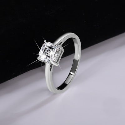 Asscher Cut Moissanite Diamond White 925 Sterling Silver Solitaire Engagement Ring