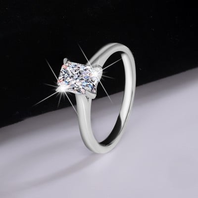 Radiant Cut Moissanite Diamond White 925 Sterling Silver Solitaire Engagement Ring