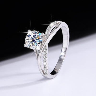 Round Cut Moissanite Diamond White 925 Sterling Silver Classic Engagement Ring