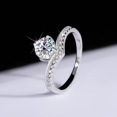 Round Cut Moissanite Diamond White 925 Sterling Silver Classic Engagement Ring