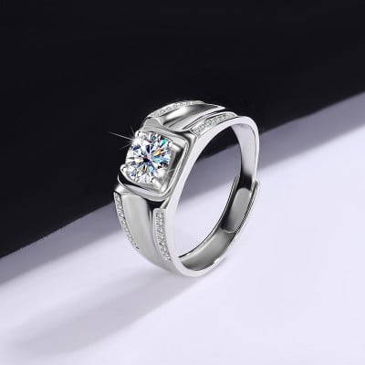 Round Cut Moissanite Diamond White 925 Sterling Silver Men's Ring
