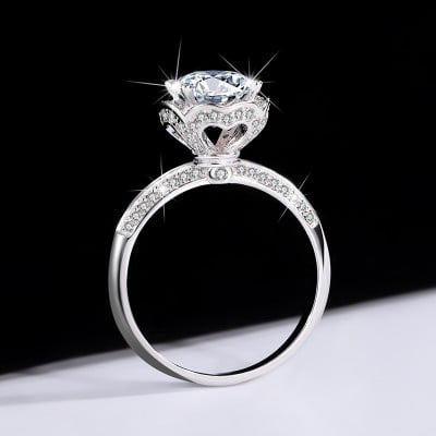 Round Cut Moissanite Diamond White 925 Sterling Silver Halo Engagement Ring