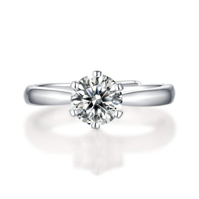 Round Cut Moissanite Diamond White 925 Sterling Silver Adjustable Size Solitaire Engagement Ring