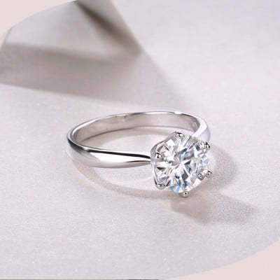 Round Cut Moissanite Diamond White 925 Sterling Silver Solitaire Engagement Ring