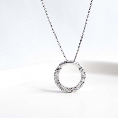 Round Diamond White 925 Sterling Silver 16" Necklace