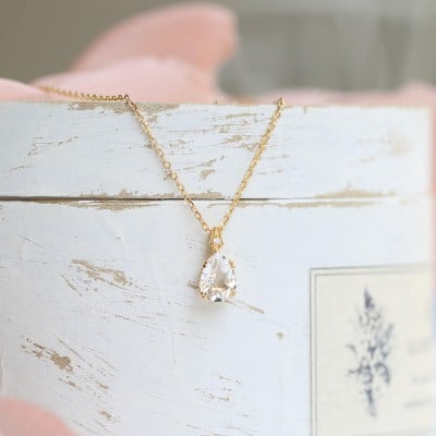 Pear 925 Sterling Silver Crystal Quartz Yellow Gold 15.4 Inches Necklace