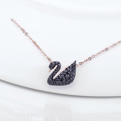 Rose Gold Fancy Black Swan Necklace in Sterling Silver