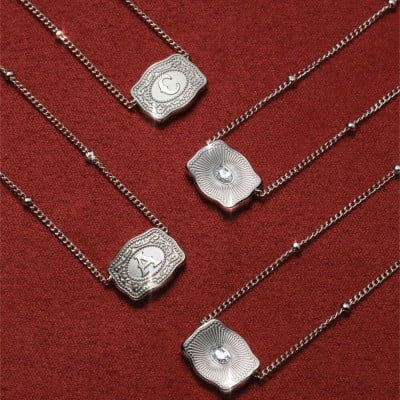A-Z Unisex Ultra Mini Initial S925 Silver Belt Buckle Necklace with Beaded Chain